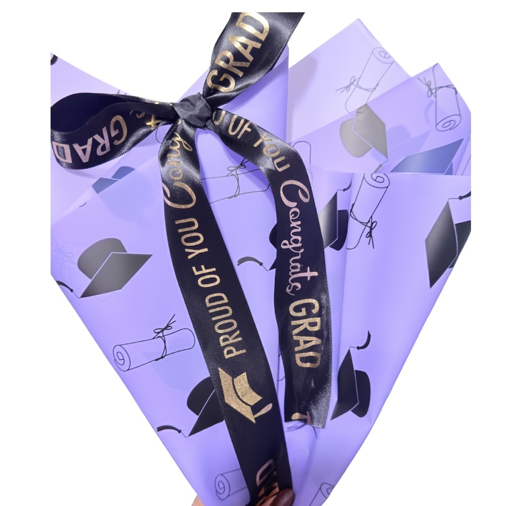 Graduation Bouquet Wrapping Paper 20 Sheets + 4 Yds Ribbon 2in Wide